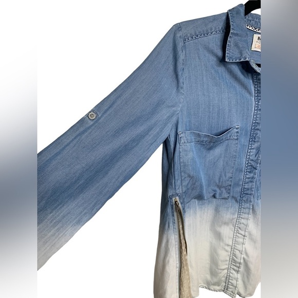 Holding Horses Anthropologie Ombre Denim Zip Lace Detail Shirt Size 2 - Picture 7 of 12